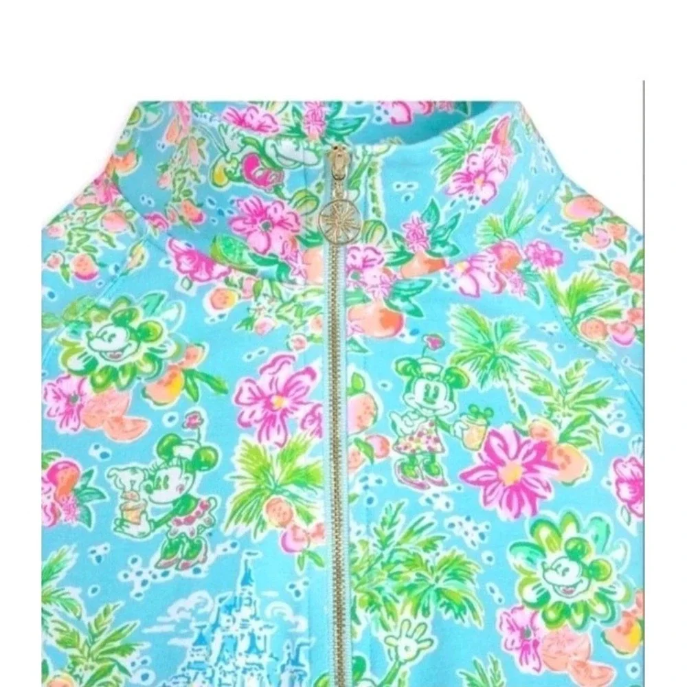 Lilly Pulitzer Disney Parks Quarter Zip Pullover Mickey‎ Minnie Castle UPF Sz XL